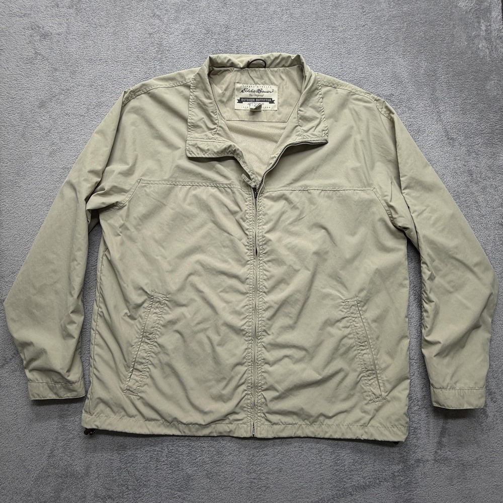 Eddie Bauer Jacket Mens XL Tall Beige Nylon Zip Front Lightweight Outdoor Coat